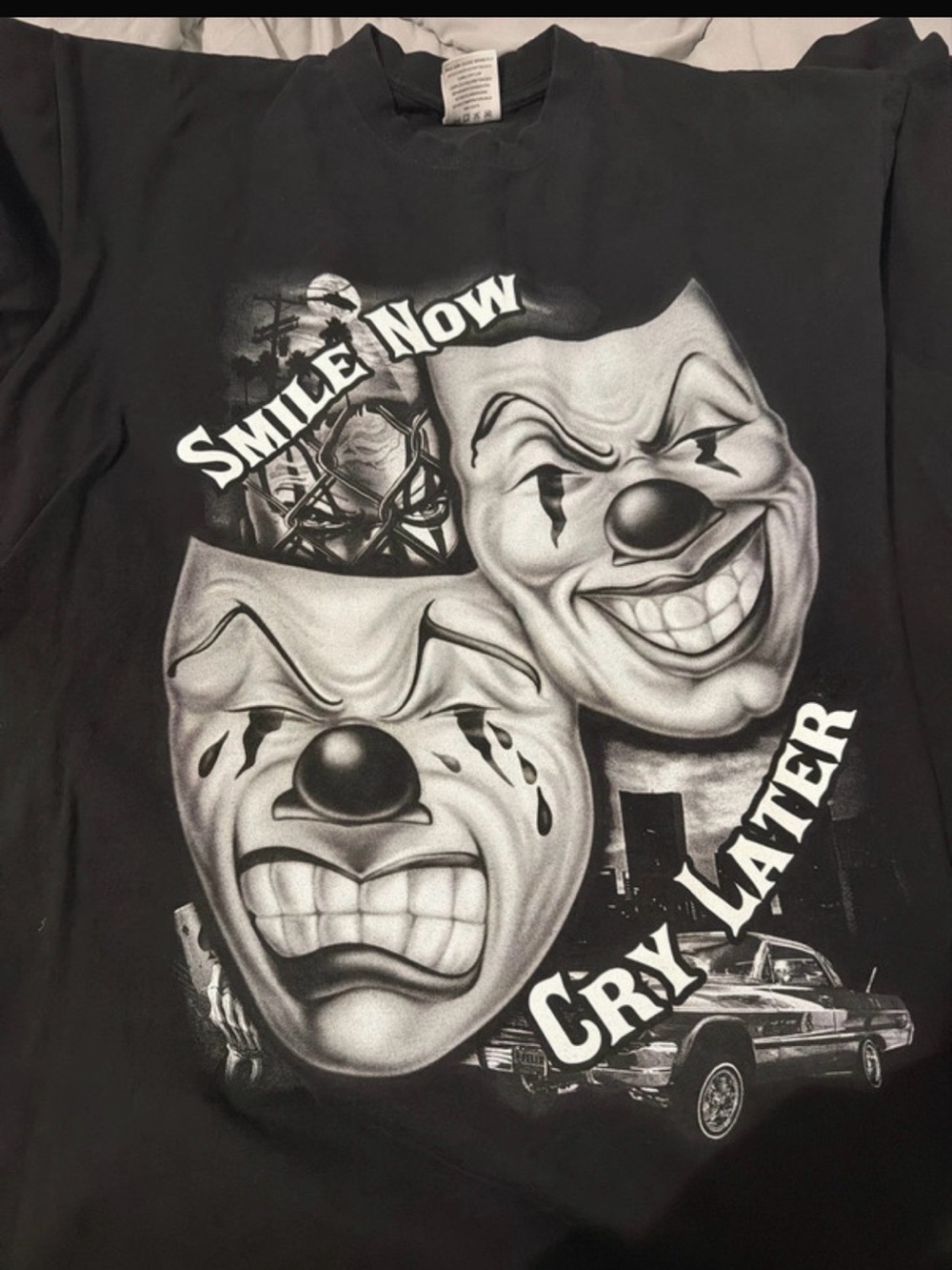 Smile Now Cry Later Graphic Long Sleeve Tee - Black